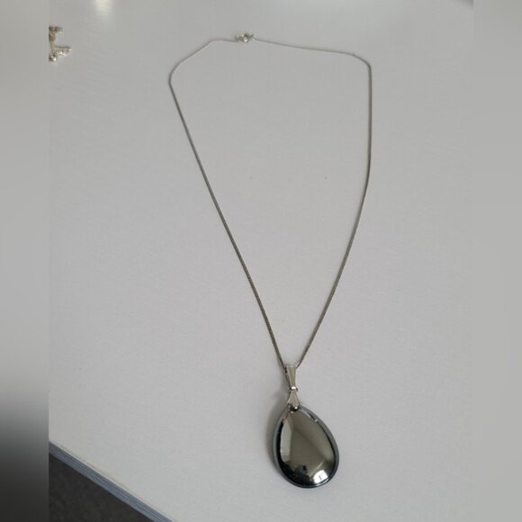 Sterling Silver Terahertz Wave Chunky Gemstone Tear Drop Pendant Chain Necklace - Picture 7 of 12